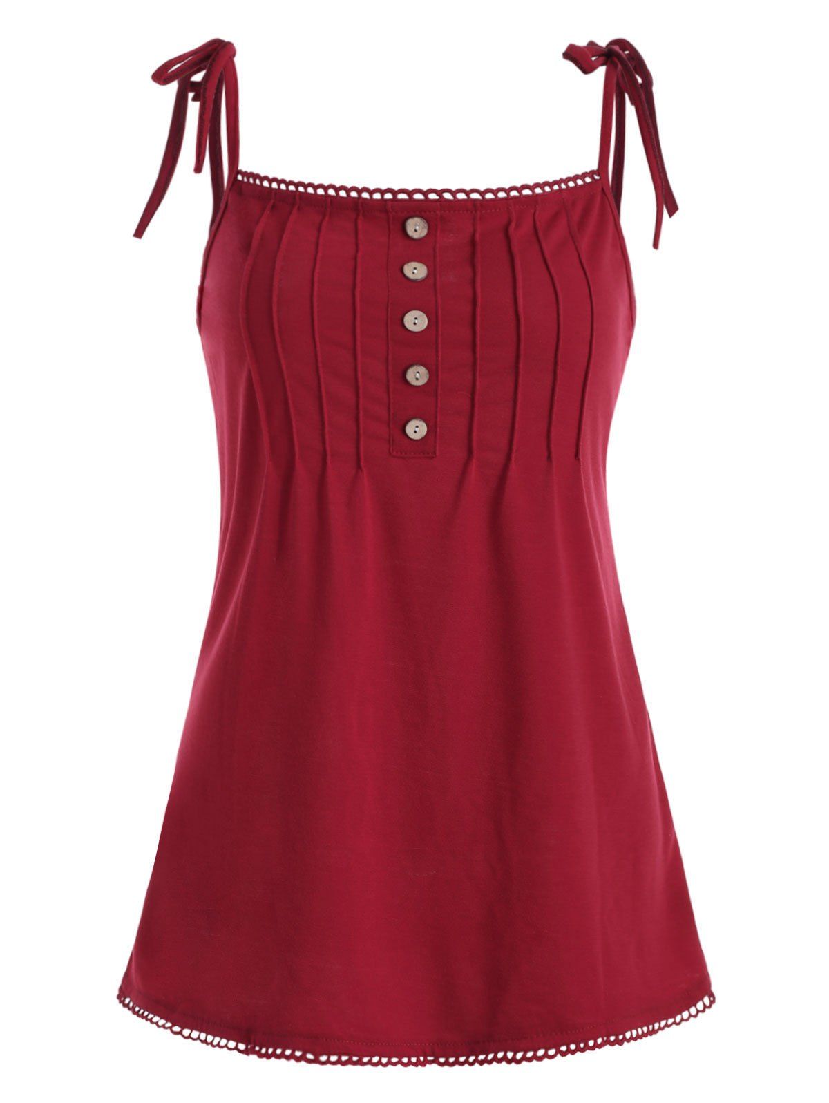 

Button Embellished Crochet Trim Camisole, Cherry red