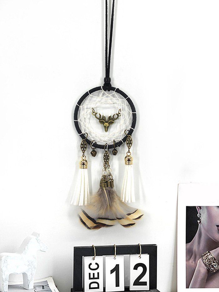 

Elk Theme Feathers Handmade Mini Dream Catcher, Multi-a