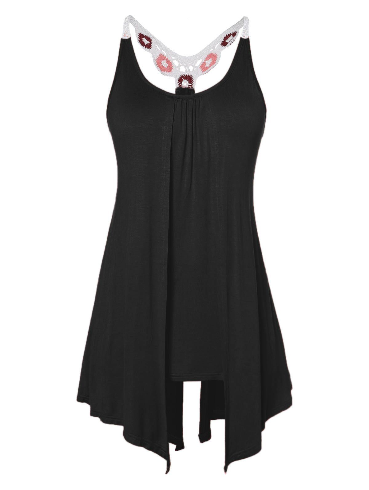 

Plus Size Lace Panel Slit Tank Top, Black