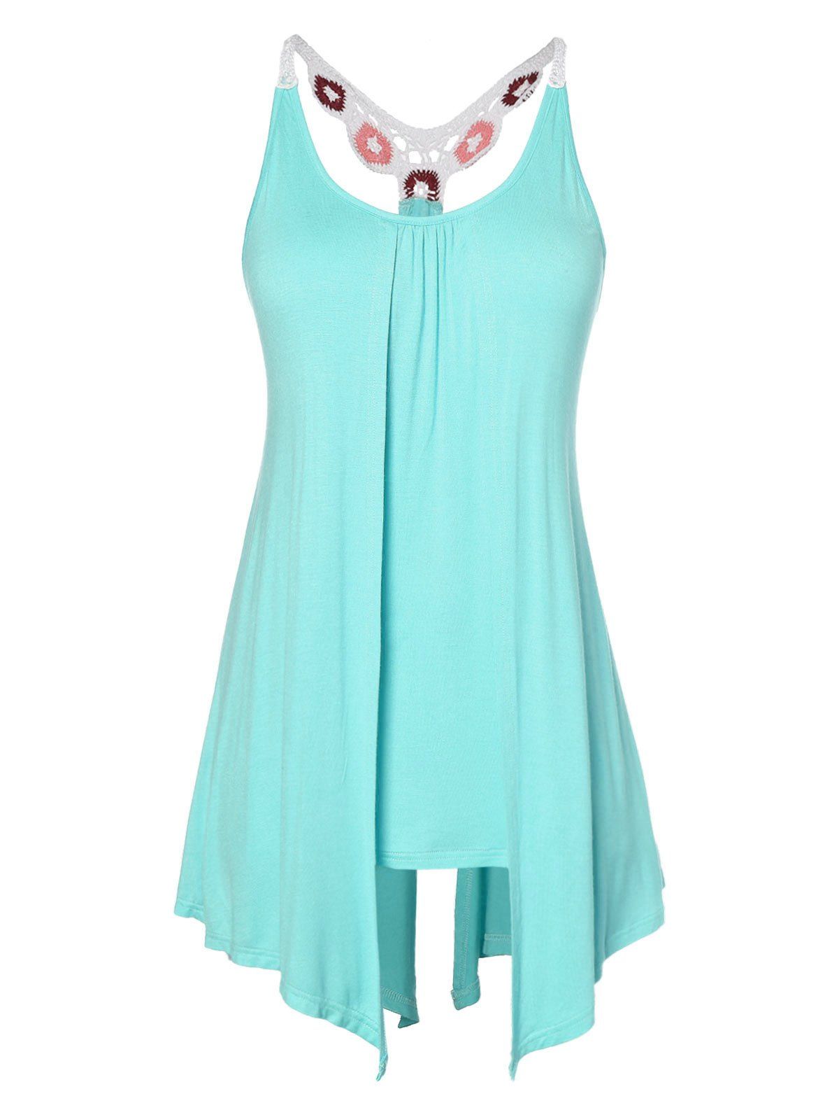 

Plus Size Lace Panel Slit Tank Top, Light slate