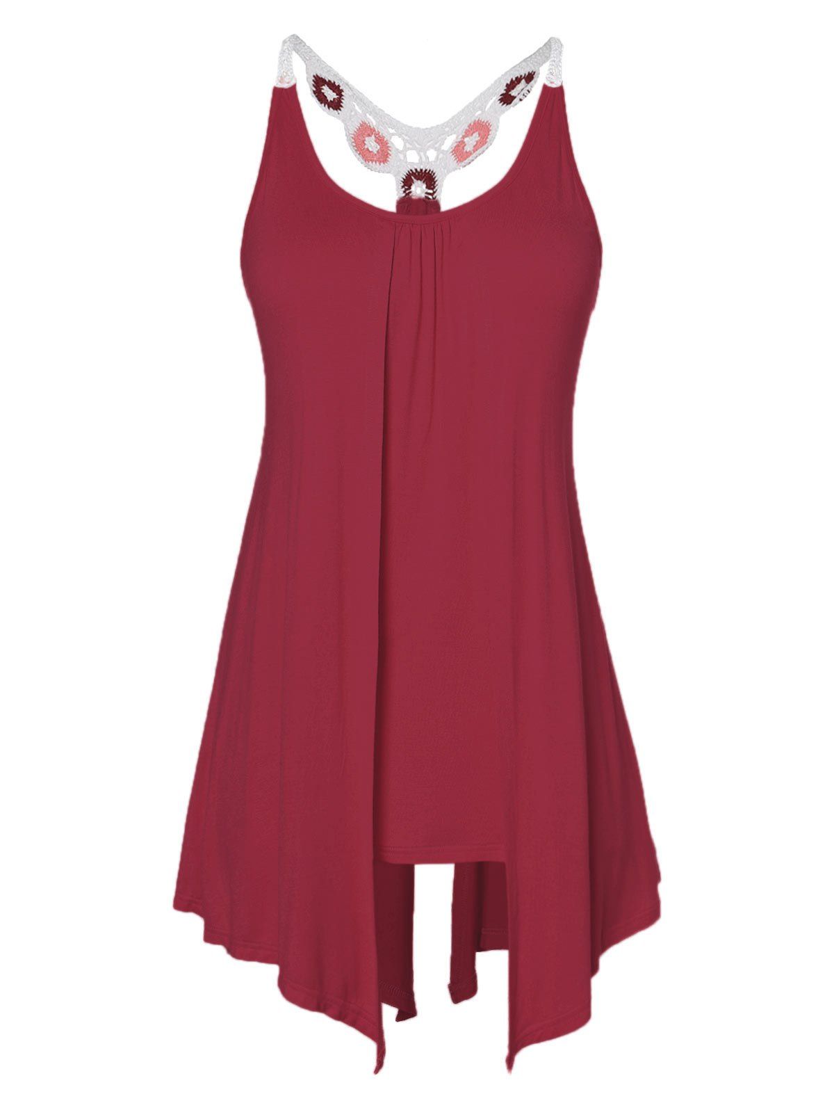 

Plus Size Lace Panel Slit Tank Top, Red wine