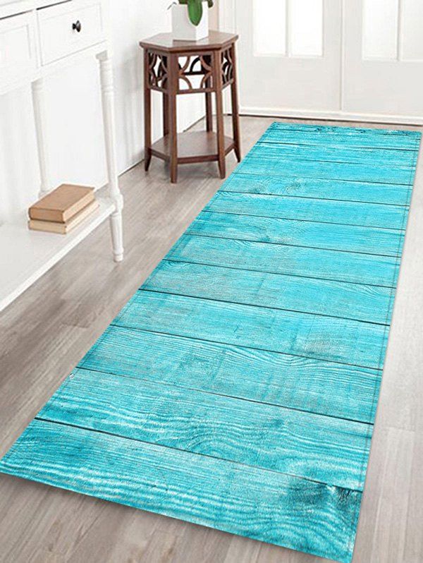 

Wood Grain 3D Printed Floor Rug, Light sky blue