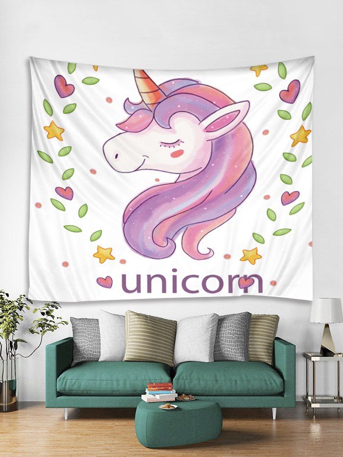 

Heart Unicorn Print Wall Tapestry, Pale violet red