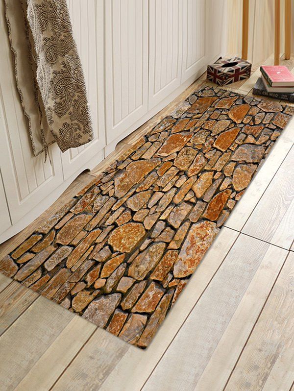 

Stone Brick Print Floor Mat, Sandy brown