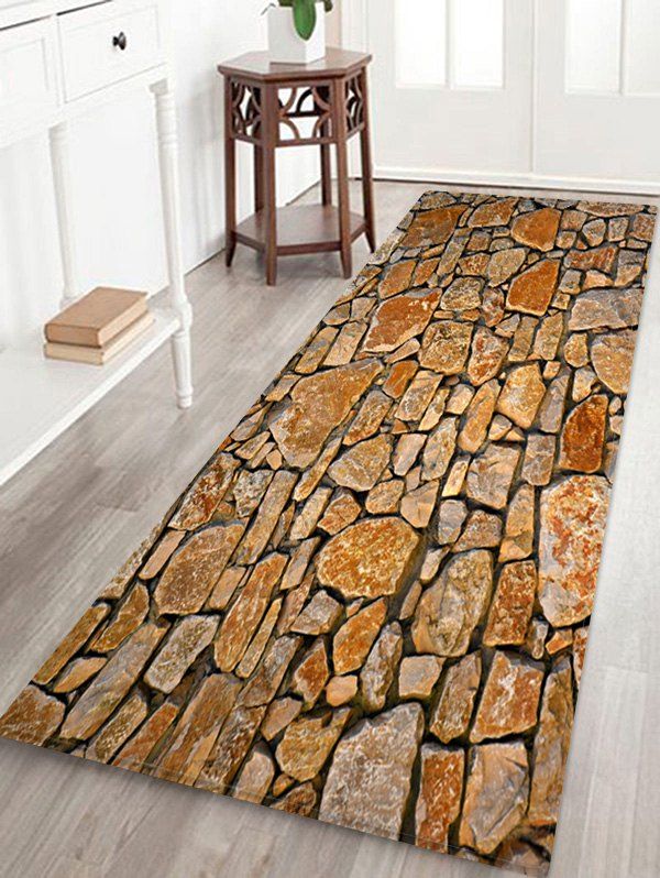 

Stone Brick Print Floor Mat, Sandy brown
