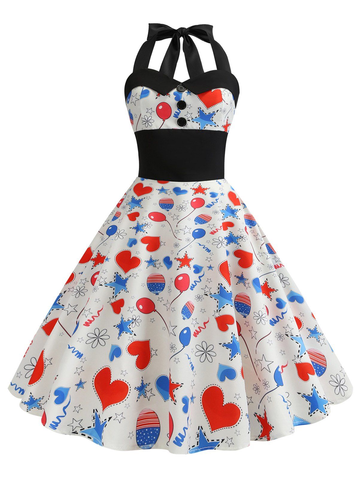 

Flag Print Shirred Halter Vintage Dress, Multi-c