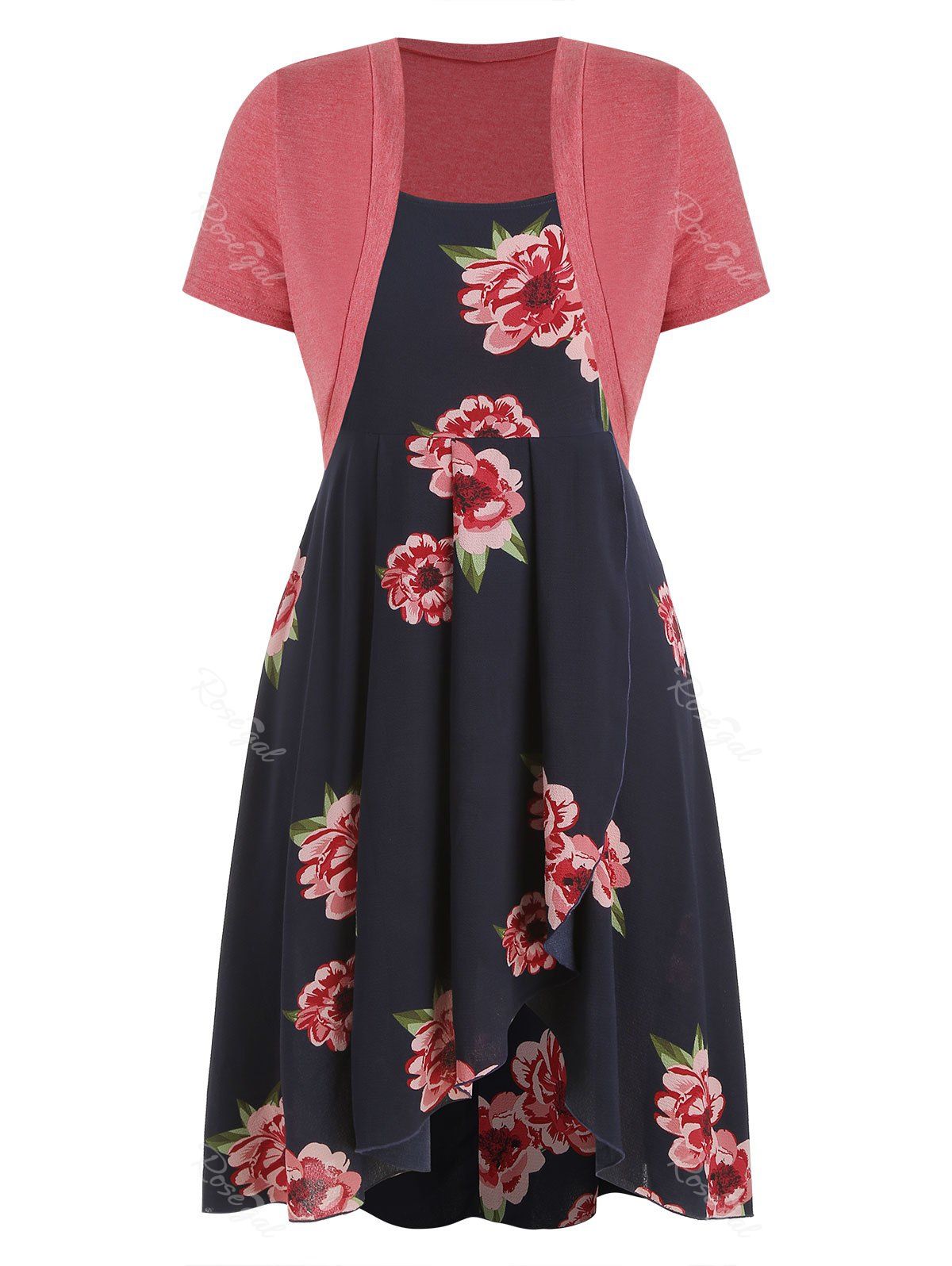 

Plus Size High Low Dress with Crop T Shirt, Dark slate blue