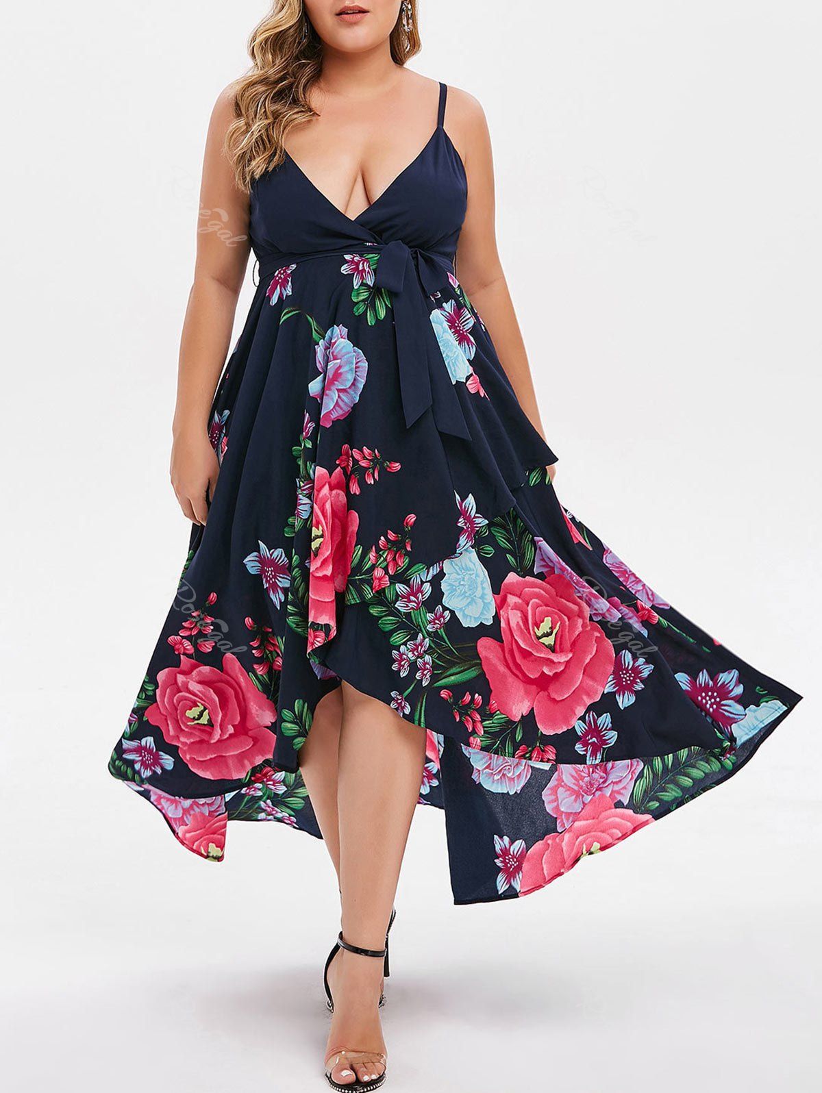 

Plus Size Flower Cami High Low Dress, Dark slate blue