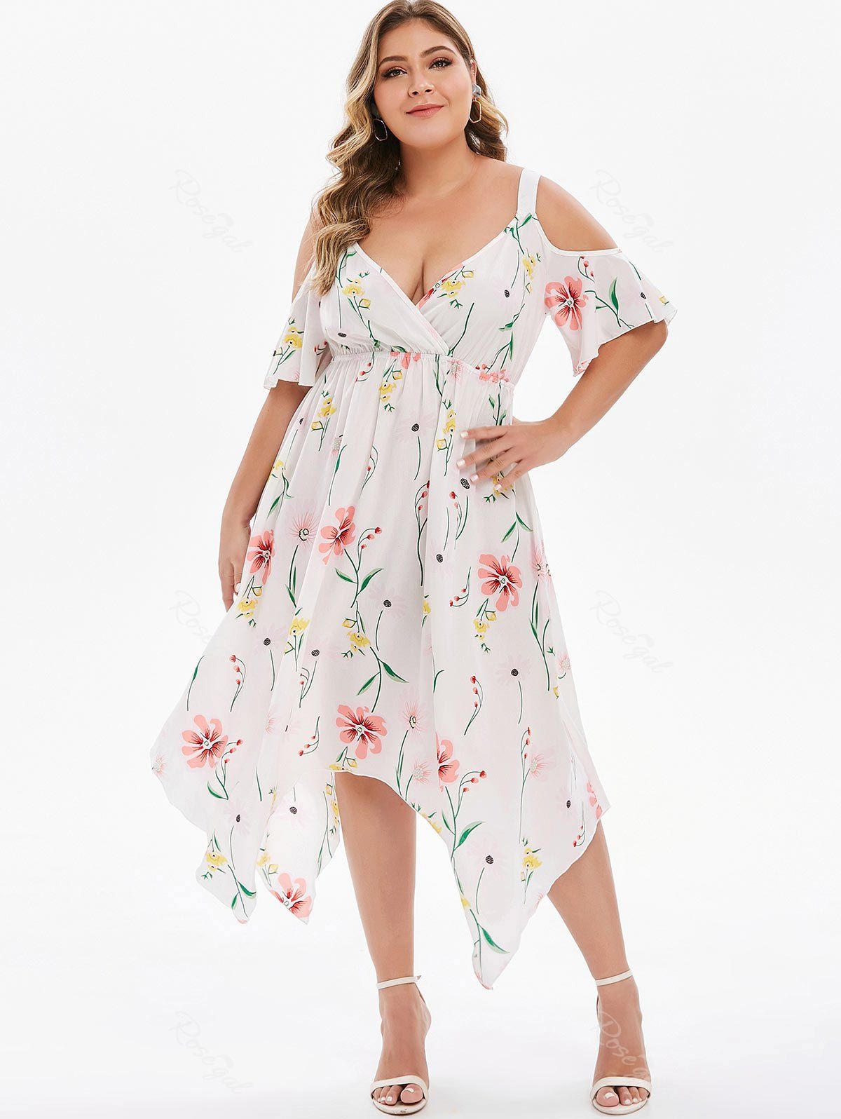[54% OFF] Plus Size Plunge Cold Shoulder Asymmetrical Dress | Rosegal