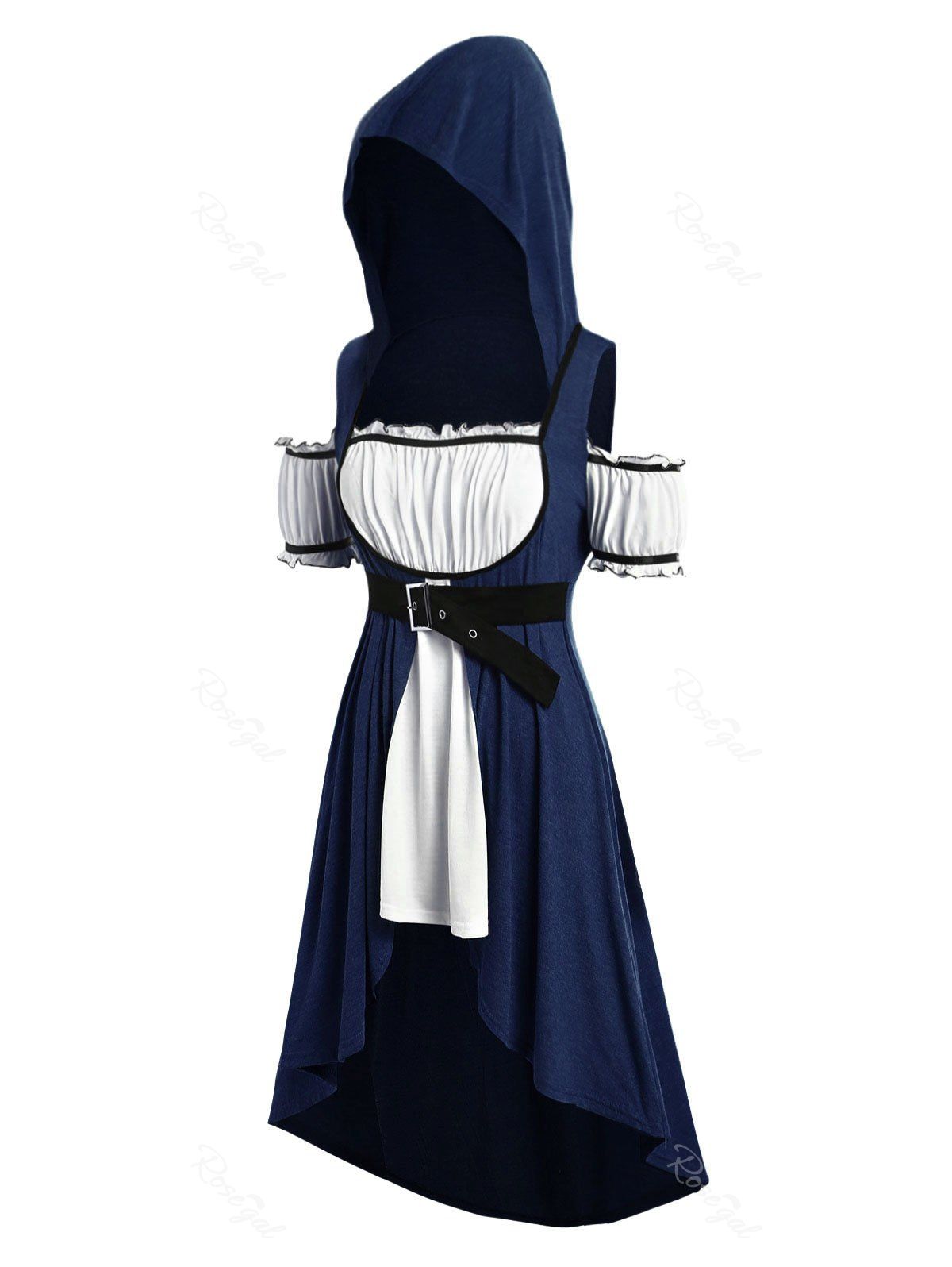 

Plus Size Hooded Faux Twinset Long Punk T-shirt, Cobalt blue