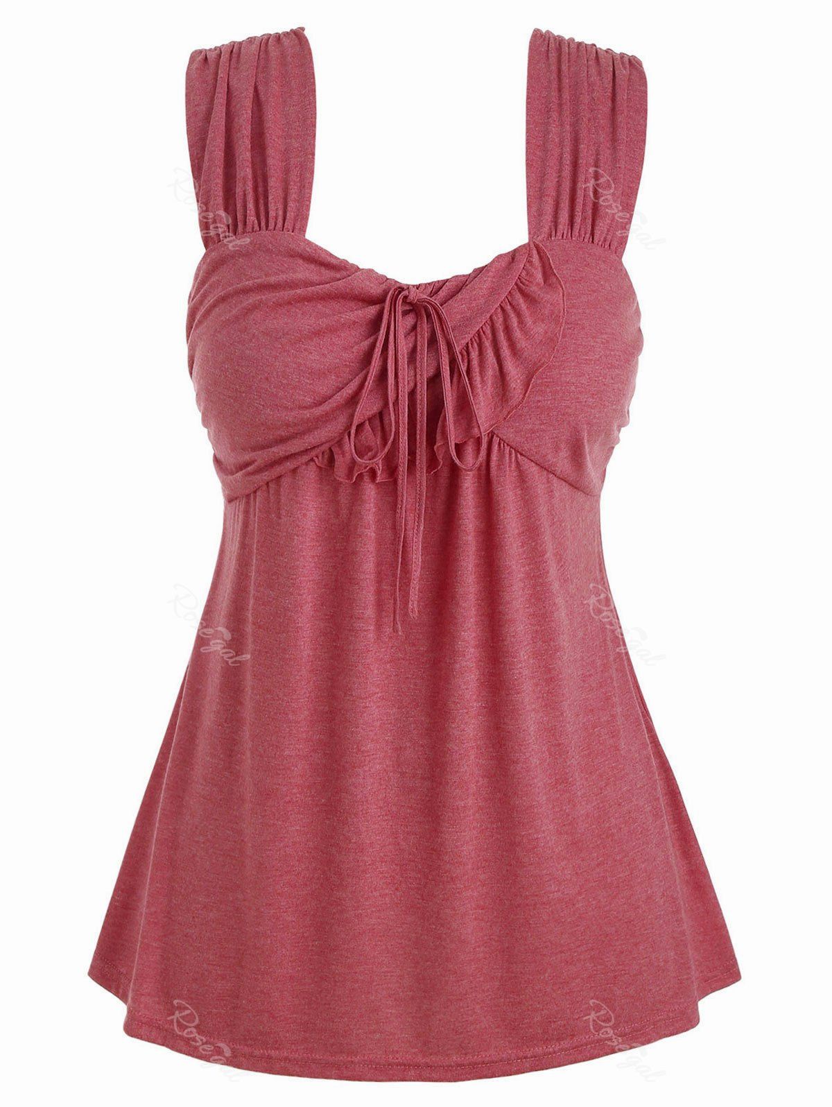 

Plus Size Tie Marled Ruffle Tank Top, Cherry red