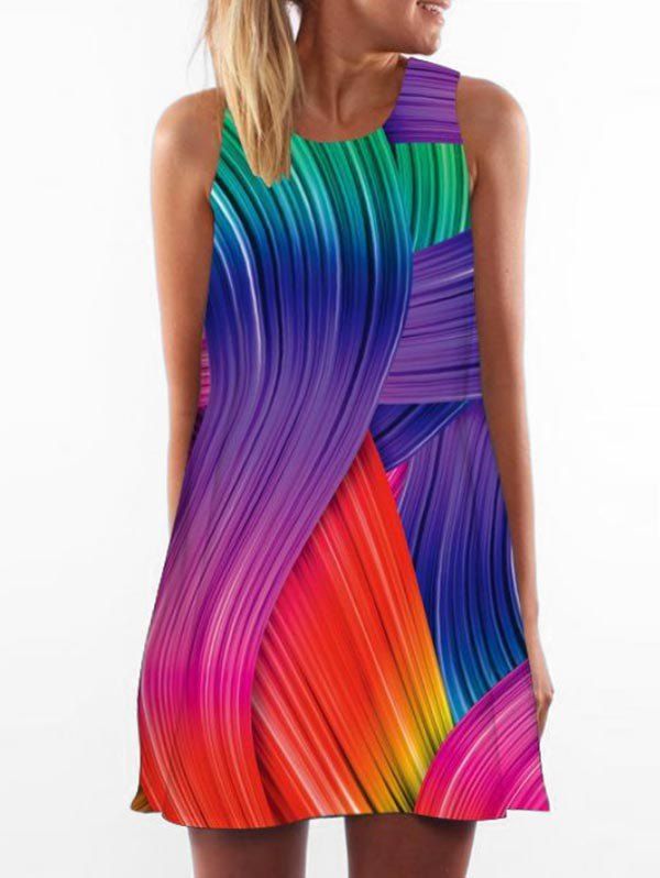 [34% OFF] Multicolor Printed Sleeveless Trapeze Dress | Rosegal