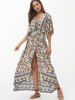 Bohemian Floral Batwing Sleeve Slit Maxi Dress -  