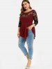T-shirt Asymétrique Fleuri Panneau en Dentelle de Grande Taille - Rouge Vineux 3X