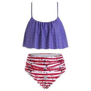 

Plus Size Ruffled American Flag Bikini Set, Multi a