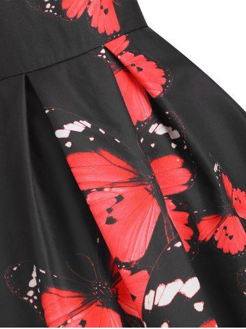 

Butterfly Print V Back Party Dress, Black
