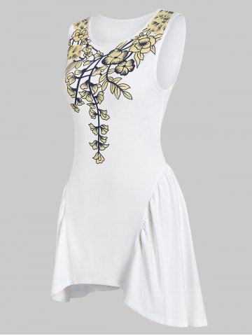 Printed Asymmetrical Tank Top, White