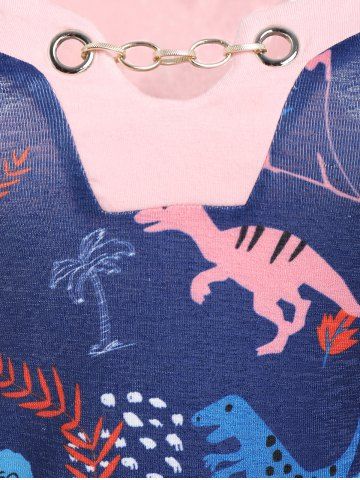 

Dinosaur Graphic Straps Chains Embellished Tank Top, Blue