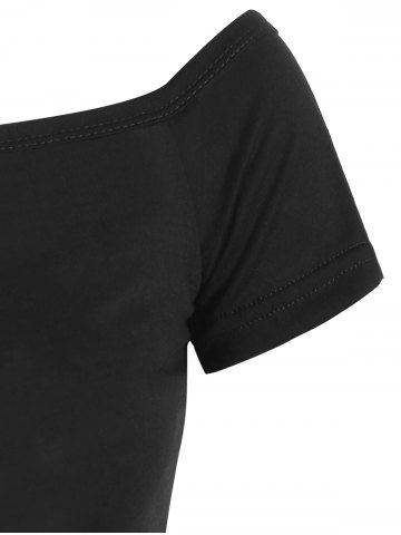 

Ring Embellished Criss Cross Solid Tee, Black