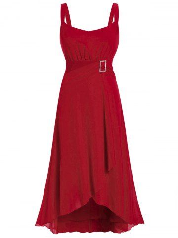 

Plus Size Sweetheart Collar High Low Dress, Red wine