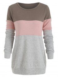 Knit Color Block Round Neck Sweater -  