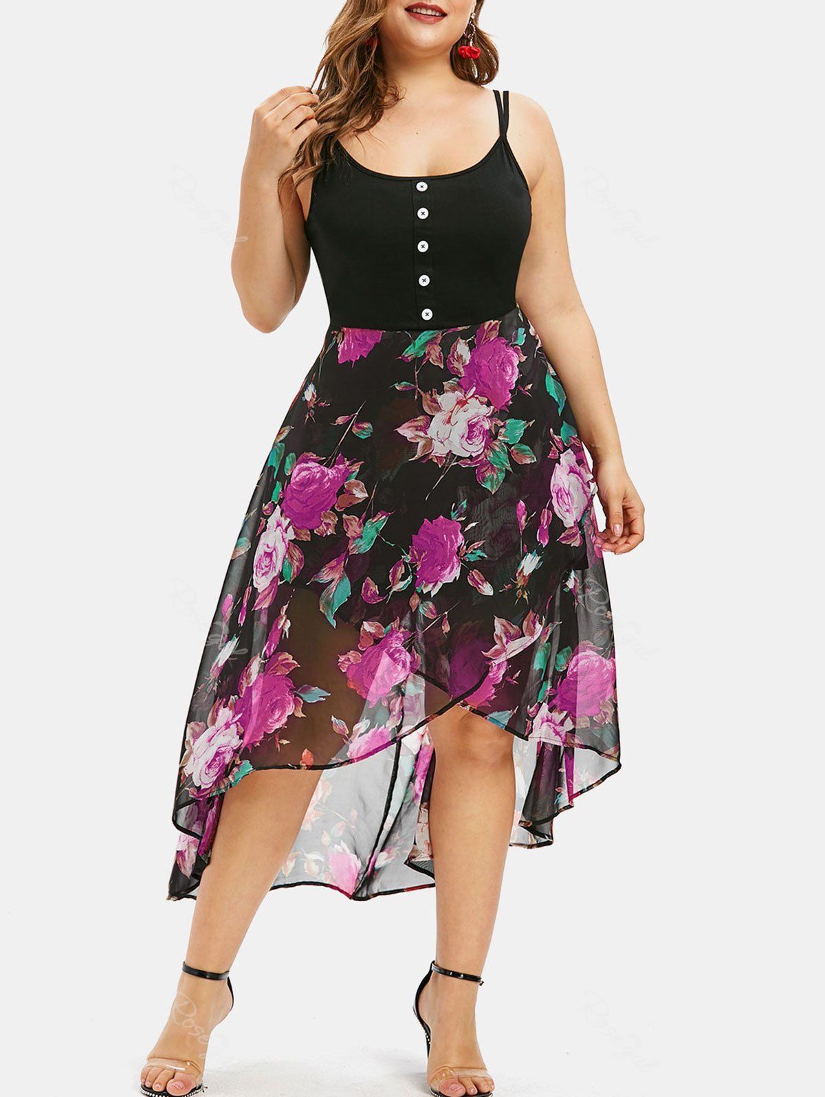 

Floral Overlay High Low Plus Size Dress, Dimorphotheca magenta