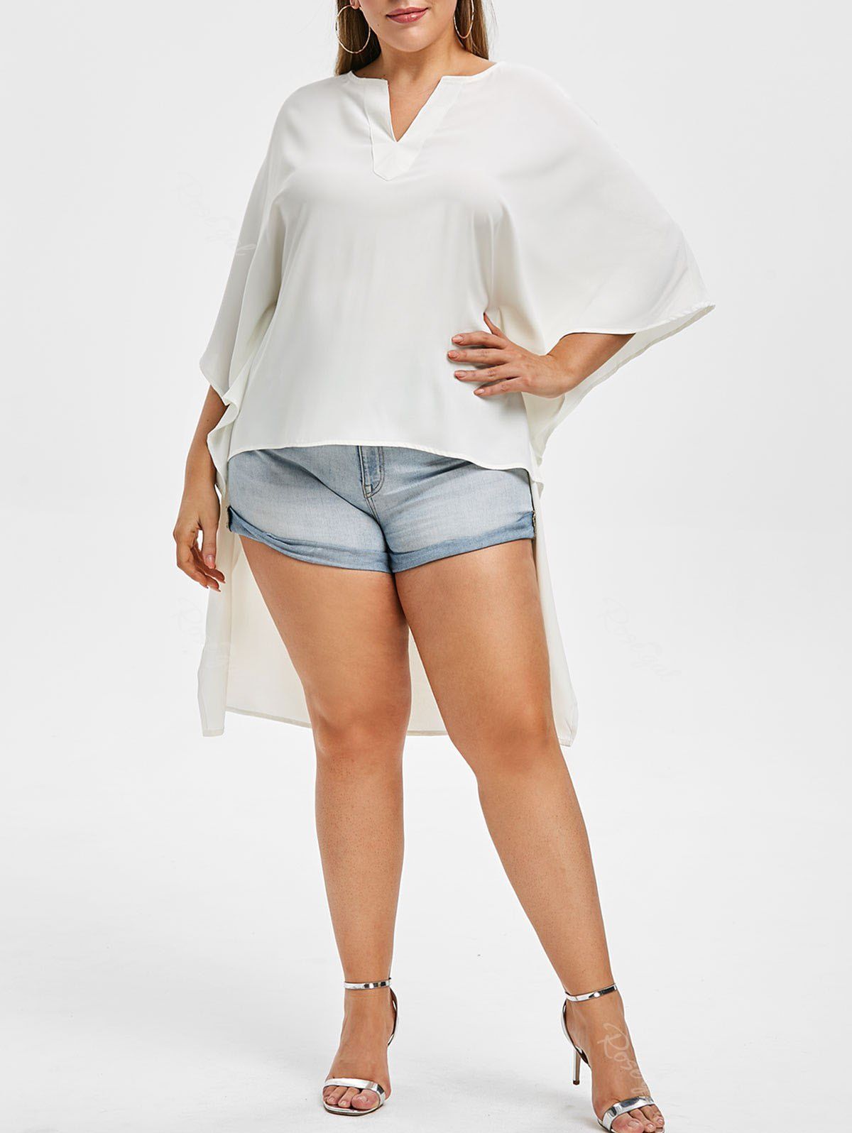 

Longline High Low Cape Plus Size Blouse, White