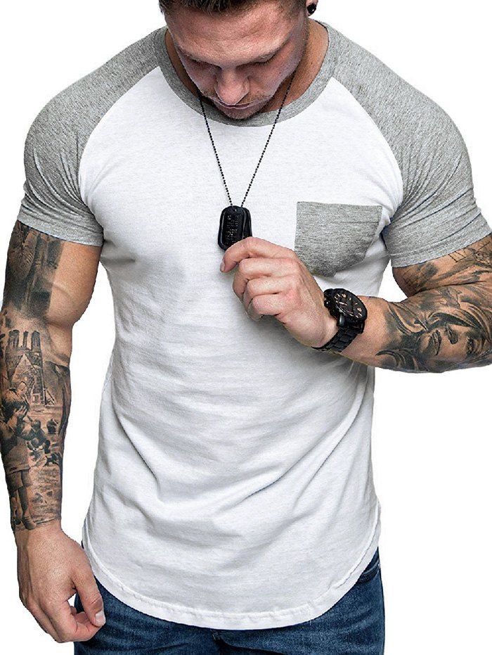 

Raglan Sleeve Contrast Pockets T Shirt, Multi-g