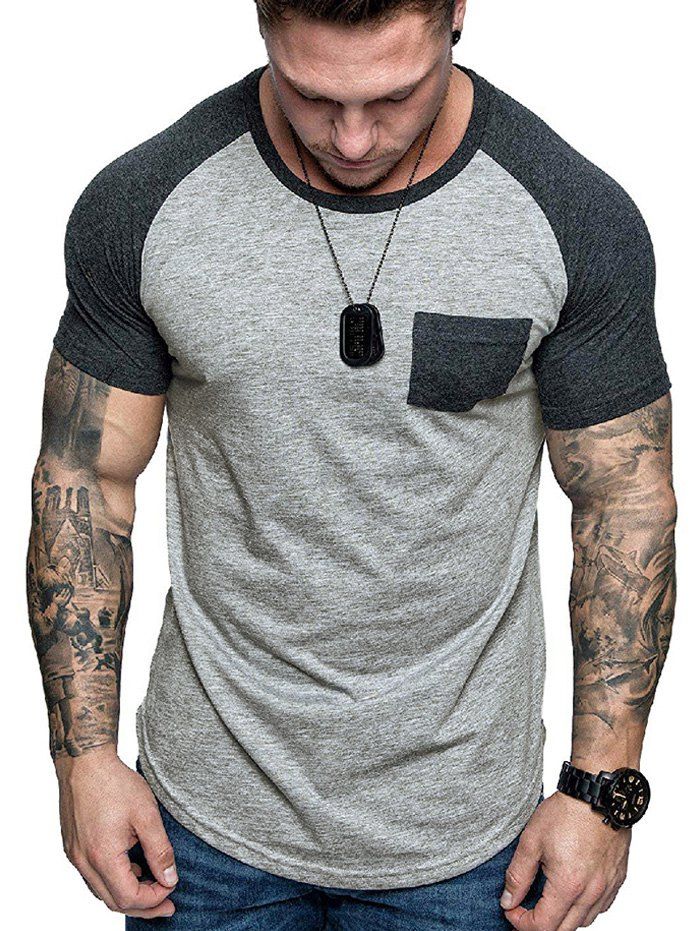 

Raglan Sleeve Contrast Pockets T Shirt, Multi-c