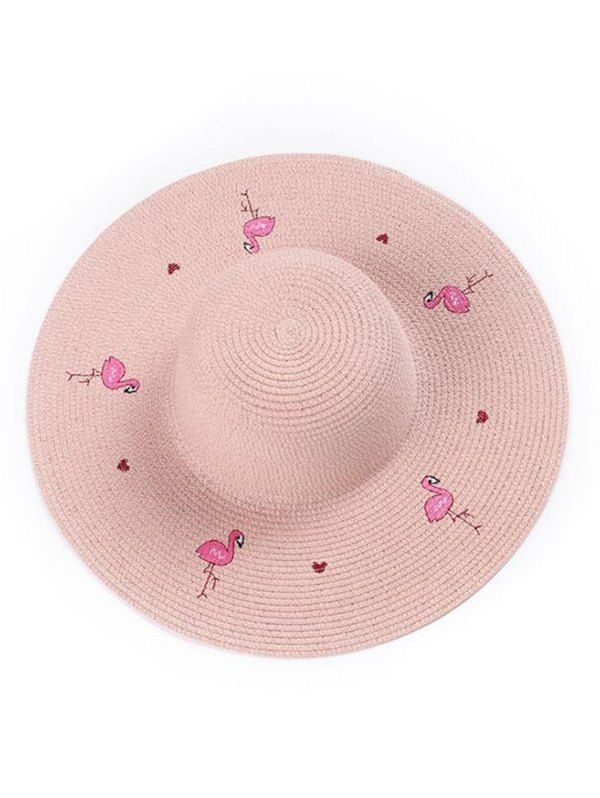 

Flamingo Wide Brim Straw Hat, Pink