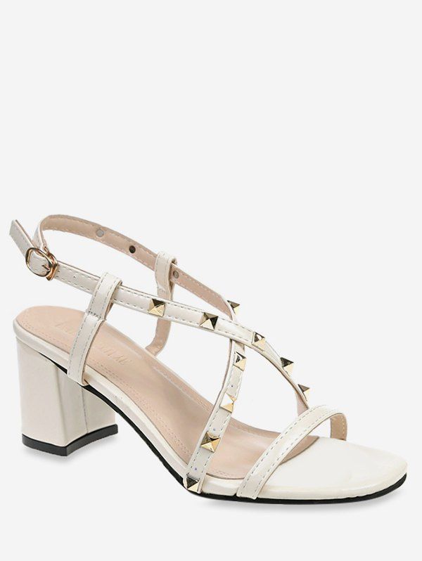 

Rivet Decoration Chunky Heel Sandals, Beige