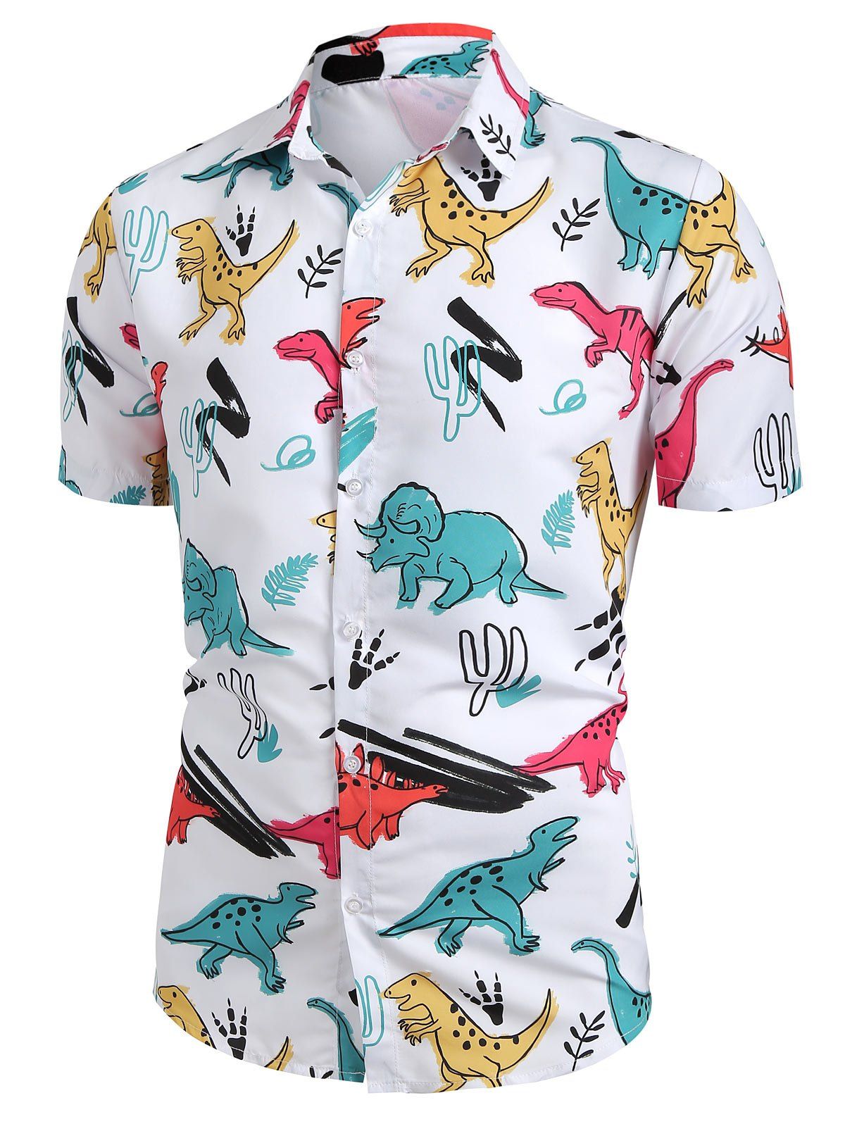 34 Off Cartoon Dinosaur Print Button Up Shirt Rosegal