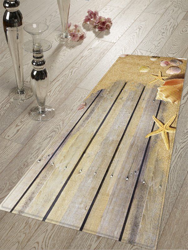 

Shell Wooden Board Print Floor Mat, Gray
