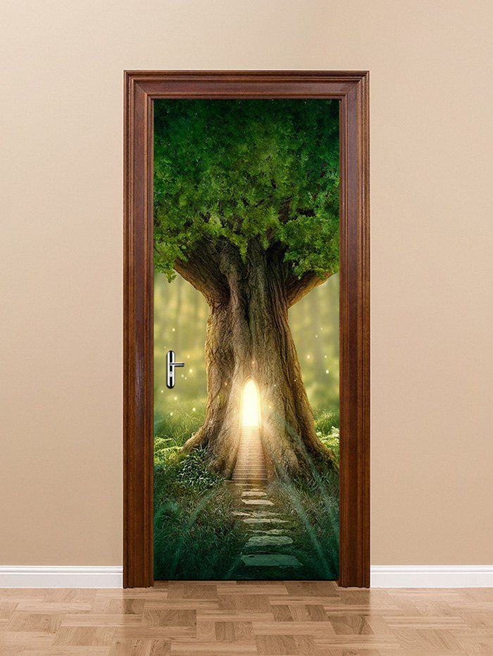 

Forest Tree House Print Door Art Stickers, Multi