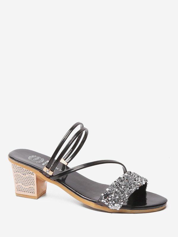 

Rhinestone Mid Heel Open Toe Sandals, Silver