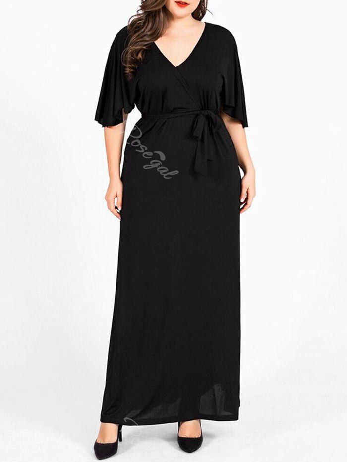 

Plus Size V Neck Maxi Dress, Black