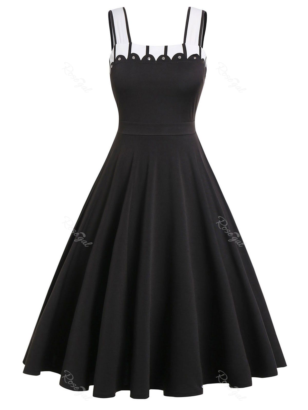 

Plus Size Contrast A Line Vintage Dress, Jet black