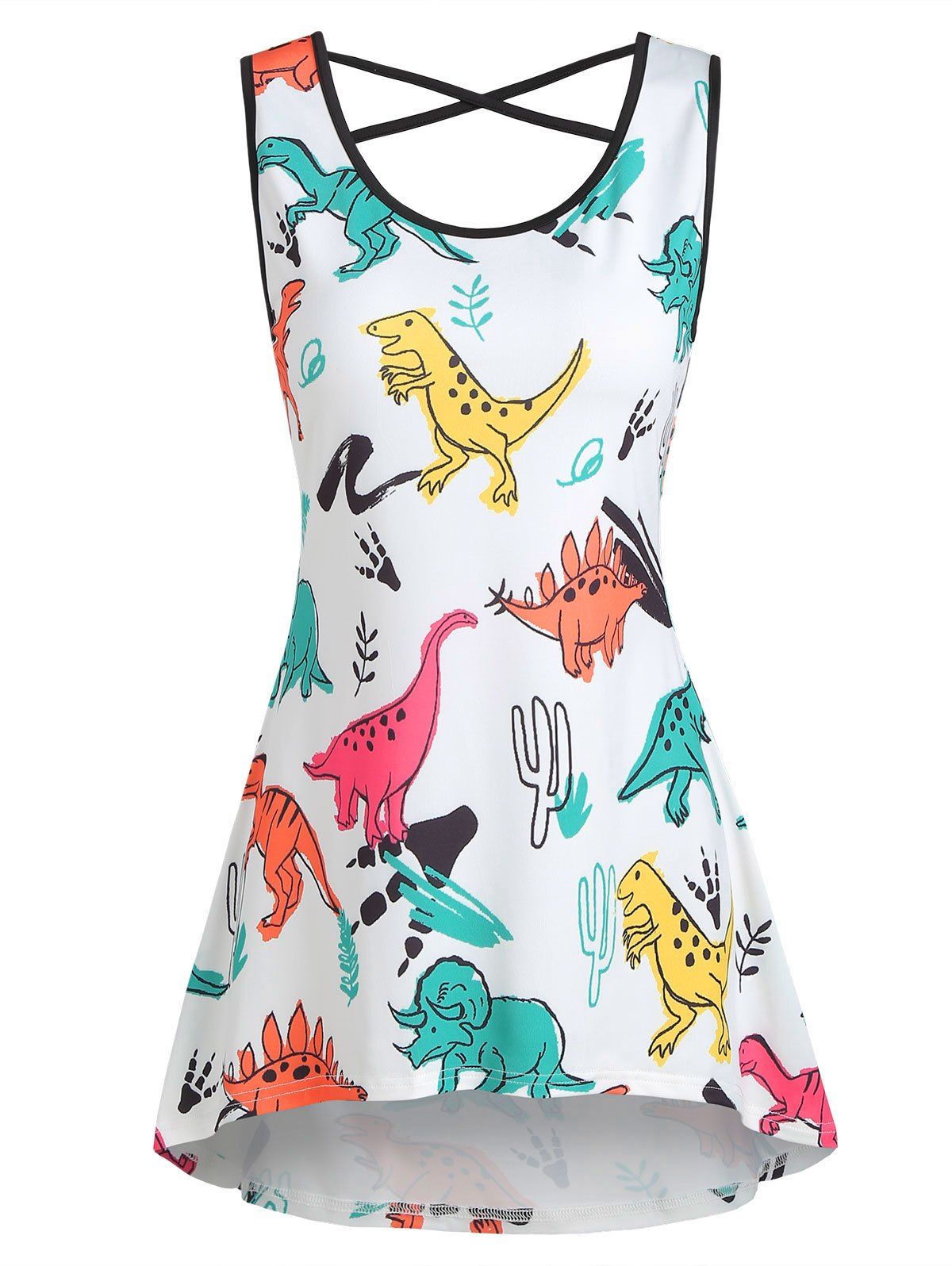 

Dinosaur Criss Cross Longline Tank Top, Multi-b