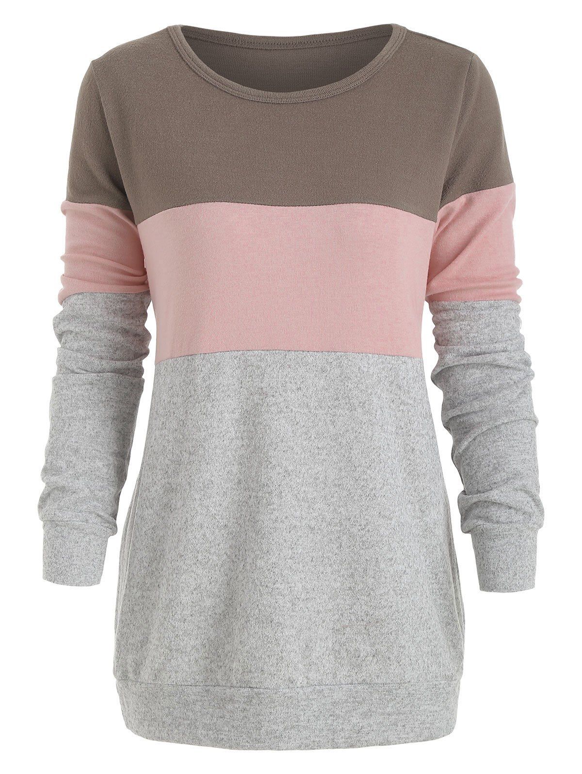 Fashion Knit Color Block Round Neck Sweater  