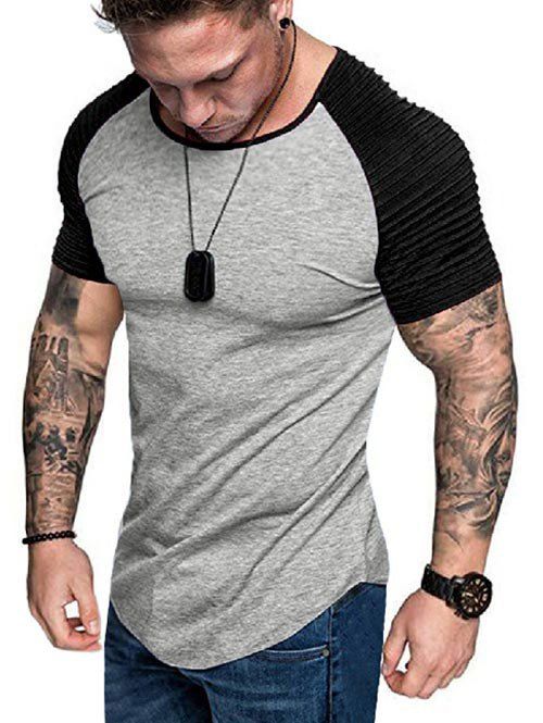 

Two Tone Pleated Raglan Sleeve Tee, Multi-e