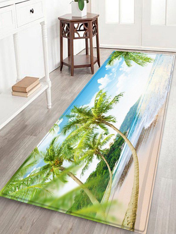 Coconut Palm Beach Design Floor Mat, Natural white