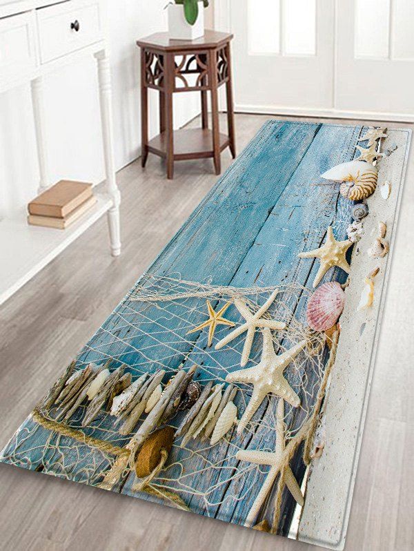 

Wooden Starfish Floor Mat, Blue koi