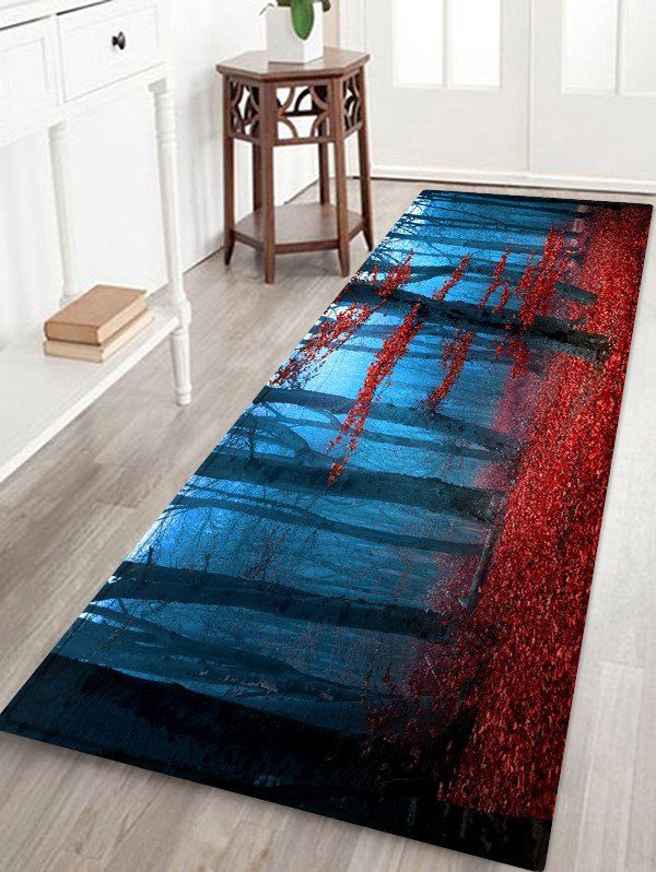 

Mist Maple Forest Pattern Flannel Water Absorption Area Rug, Red wine