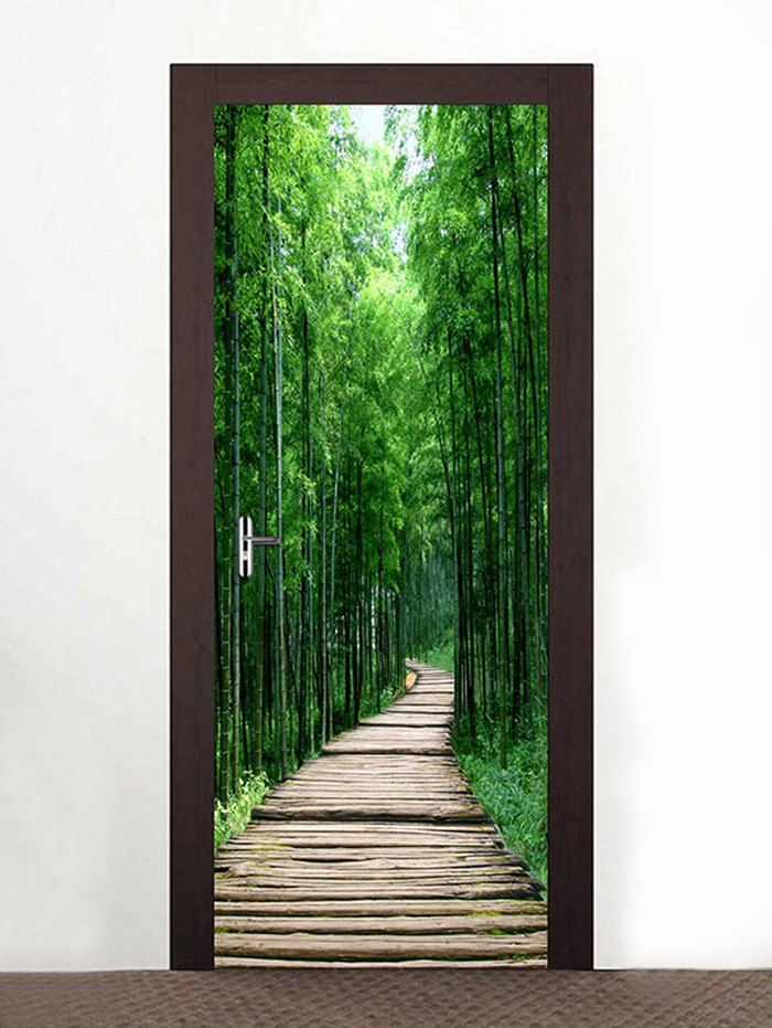 

Bamboo Forest Trail Print Door Art Stickers, Green