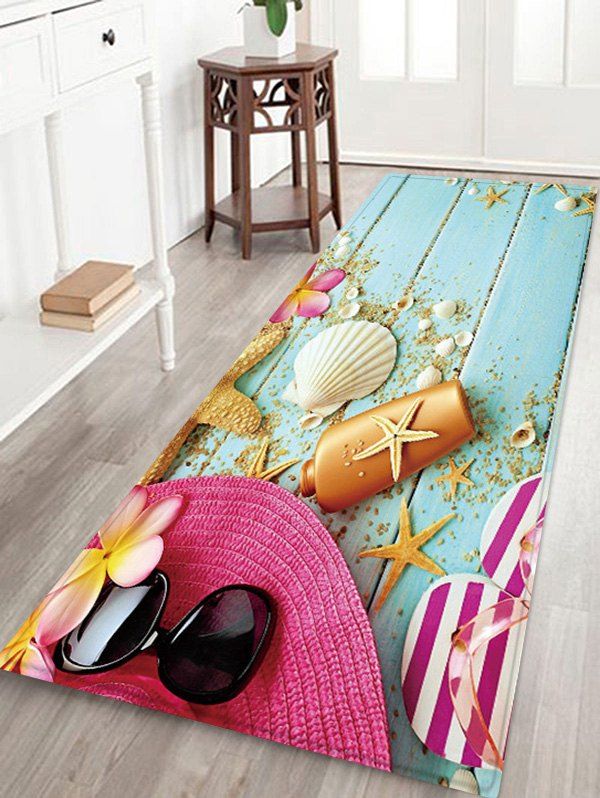 

Wooden Conch Starfish Design Floor Mat, Coral blue