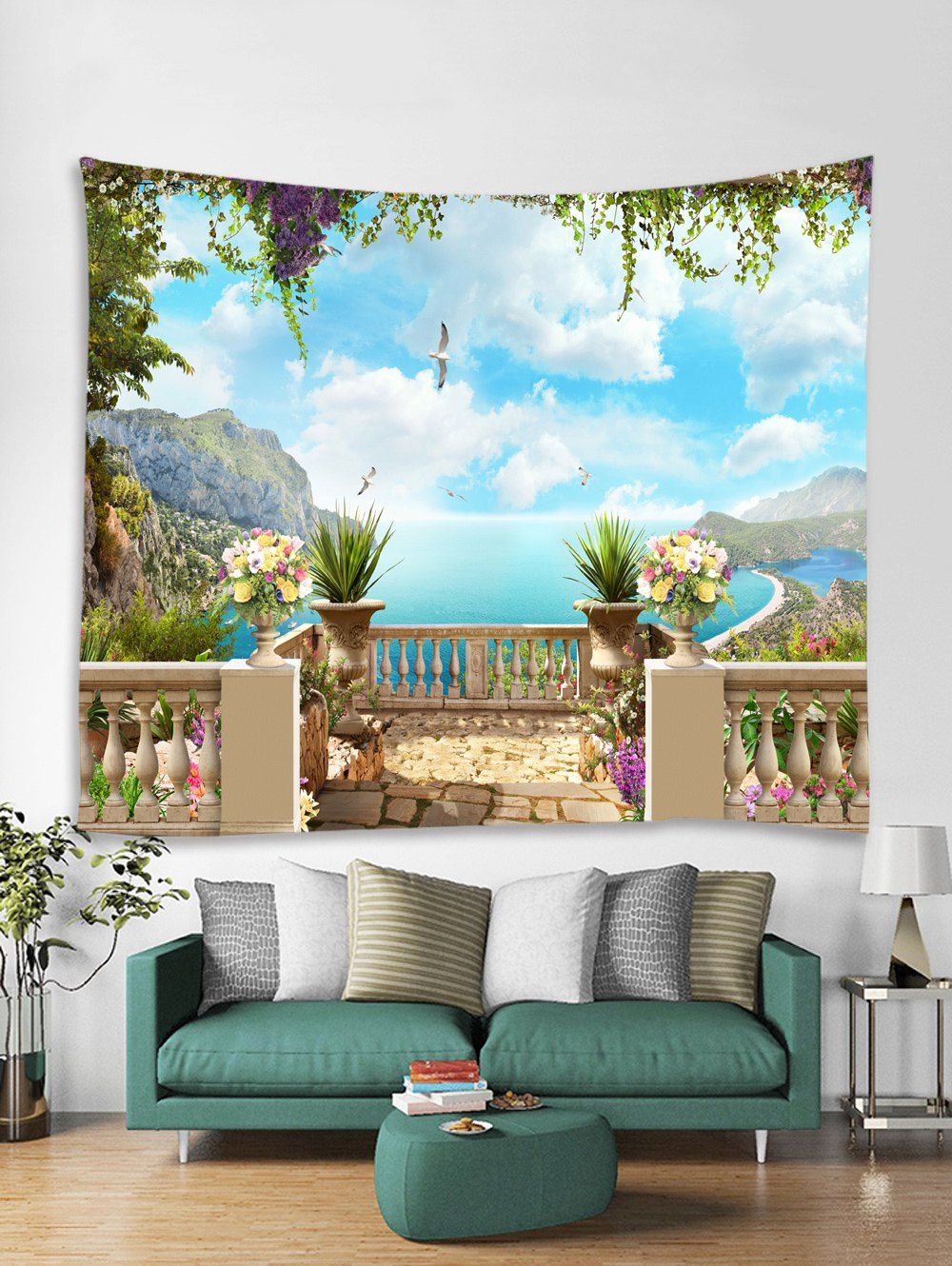 

Landscape Art Decoration Wall Tapestry, Light sky blue