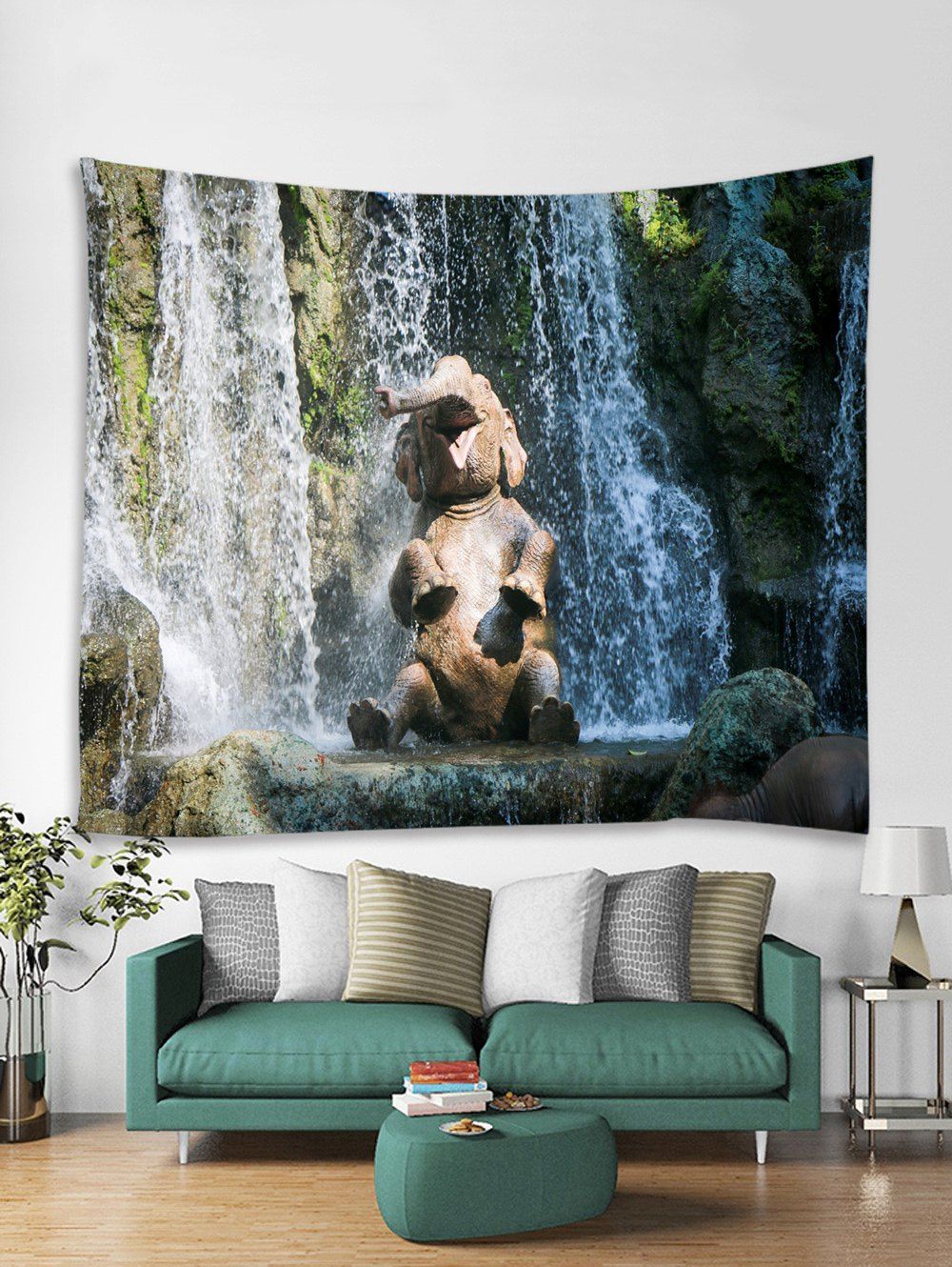 

Elephant Washing Print Art Decoration Wall Tapestry, Medium aquamarine