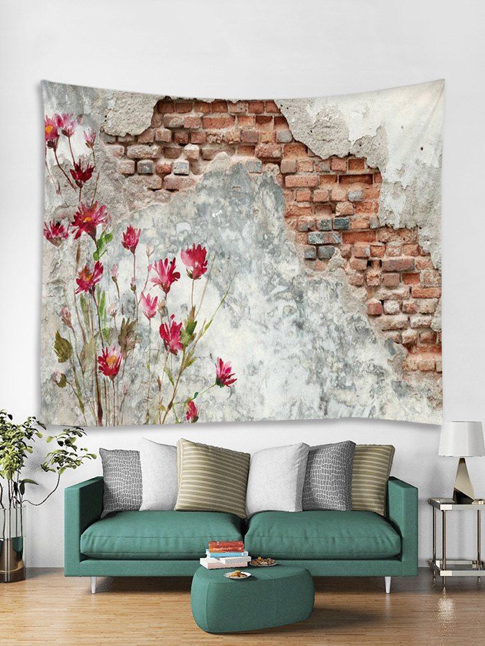 

Old Wall Flower Print Art Decoration Wall Tapestry, Gray cloud