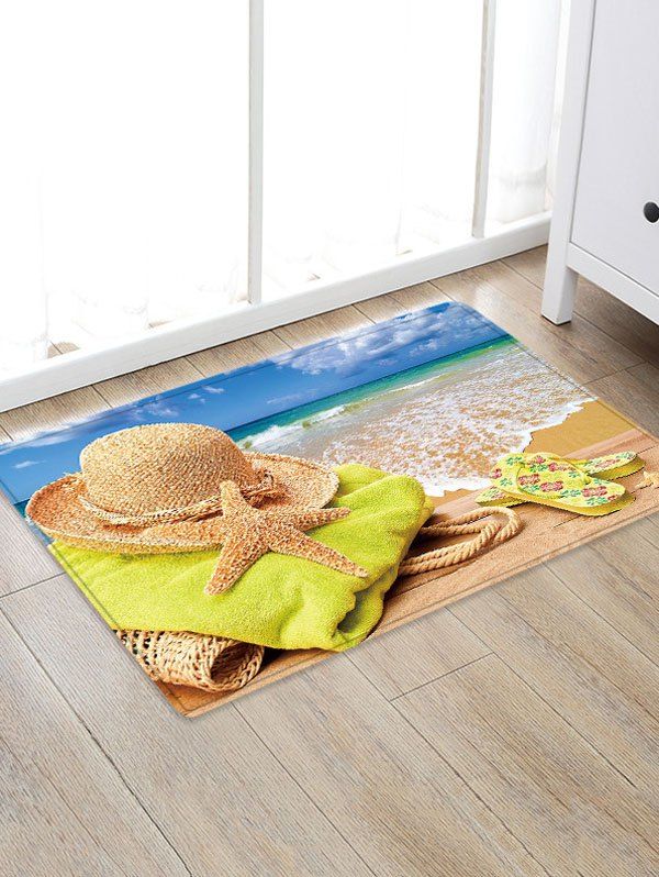 

Straw Hat Beach Starfish Design Floor Mat, Antique white