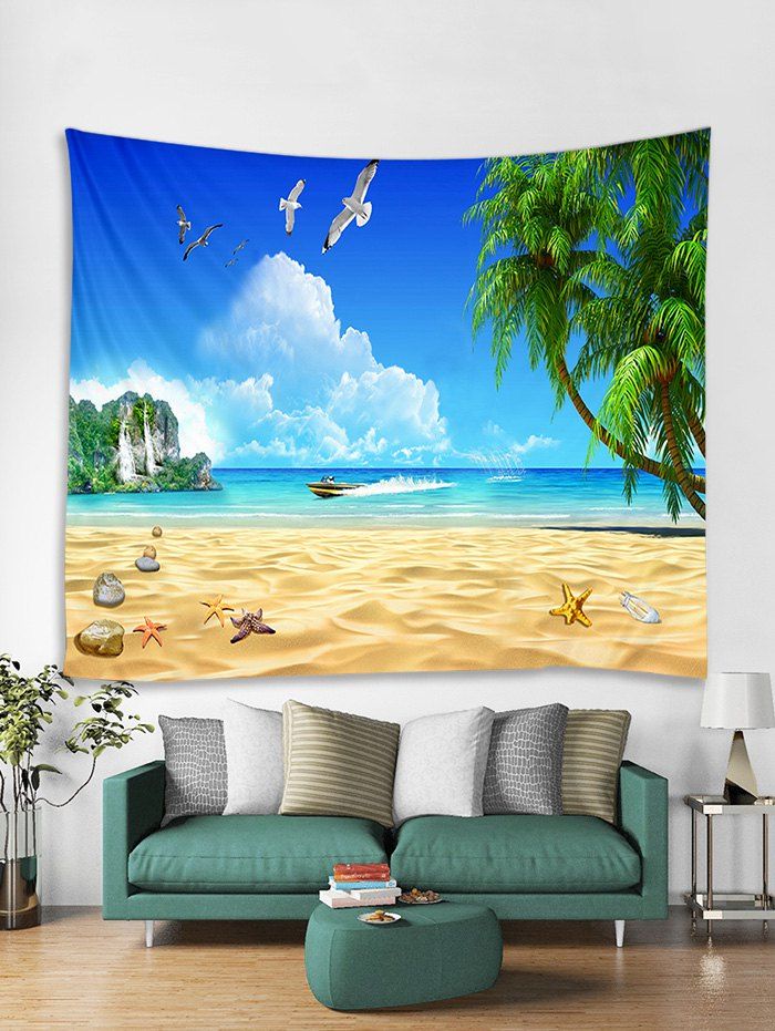 

Beach Trees Print Art Decoration Wall Tapestry, Deep sky blue